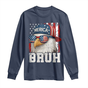 Bruh 'Merica Bald Eagle 4th of July Long Sleeve Shirt Patriotic USA Flag TS10 Navy Print Your Wear