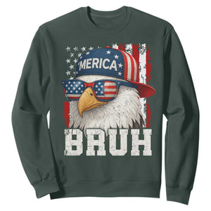 Bruh 'Merica Bald Eagle 4th of July Sweatshirt Patriotic USA Flag TS10 Dark Forest Green Print Your Wear