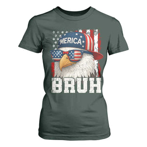 Bruh 'Merica Bald Eagle 4th of July T Shirt For Women Patriotic USA Flag TS10 Dark Forest Green Print Your Wear
