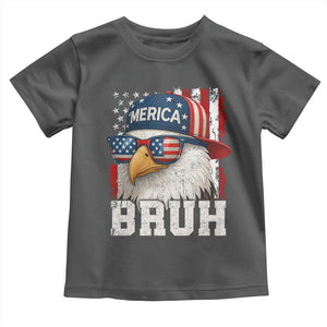 Bruh 'Merica Bald Eagle 4th of July Toddler T Shirt Patriotic USA Flag TS10 Dark Heather Print Your Wear
