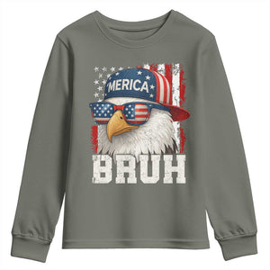 Bruh 'Merica Bald Eagle 4th of July Youth Sweatshirt Patriotic USA Flag TS10 Military Green Print Your Wear