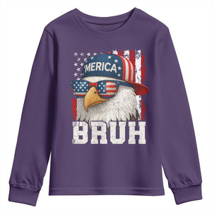 Bruh 'Merica Bald Eagle 4th of July Youth Sweatshirt Patriotic USA Flag TS10 Purple Print Your Wear