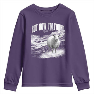 But Now I'm Found Youth Sweatshirt Christian Faith Sheep TS11 Purple Print Your Wear