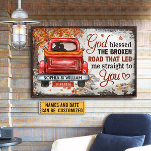 Personalized Family Gift Husband Wife God Blessed The Broken Road Fall Leaves Poster CTM Custom - Printyourwear