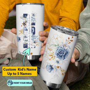 Personalized Tumbler Cup with Name Text, Custom Tumblers Mother's Day Gift Blue Floral Mom's Kids CTM02 Printyourwear