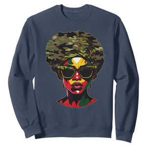 Camo African American Women Juneteenth Celebrating Black Freedom Day Sweatshirt TS11 Navy Print Your Wear