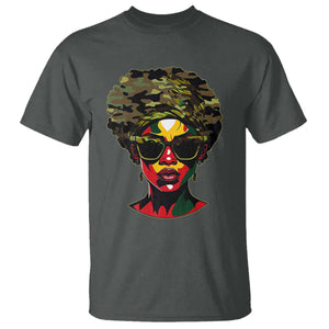 Camo African American Women Juneteenth Celebrating Black Freedom Day T Shirt TS11 Dark Heather Print Your Wear