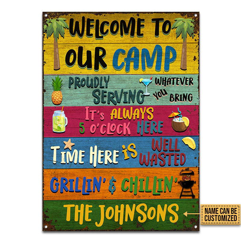 Personalized Camping Metal Sign Welcome To Our Camp CTM One Size 24x18 inch (60.96x45.72 cm) Custom - Printyourwear