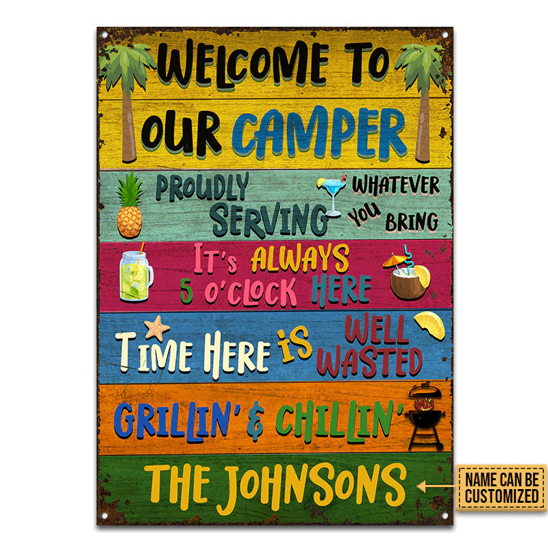Personalized Camping Metal Sign Welcome To Our Camper CTM One Size 24x18 inch (60.96x45.72 cm) Custom - Printyourwear