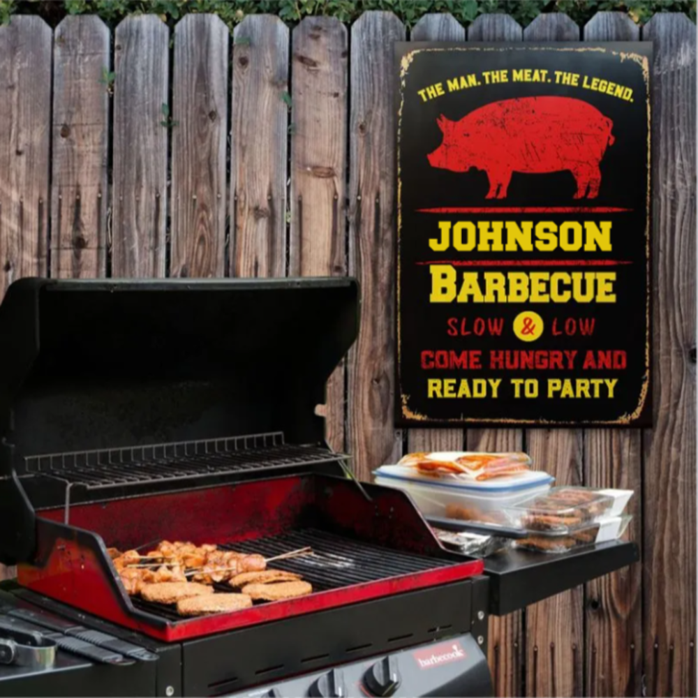 Personalized Metal Sign Grilling The Man The Meat The Legend CTM One Size 24x18 inch (60.96x45.72 cm) Custom - Printyourwear