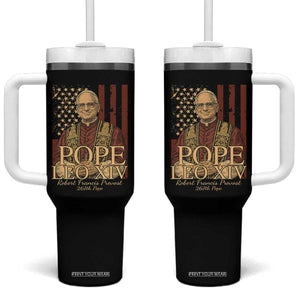 Cardinal Pope Leo XIV Tumbler With Handle 267th Robert Francis Prevost American Flag TS11 One Size: 40 oz Black Print Your Wear