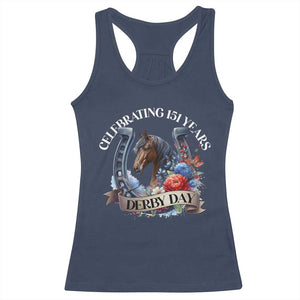 Celebrating 151 Years Derby Day Racerback Tank Top Horse Racing Horseshoe Flowers TS11 Navy Print Your Wear