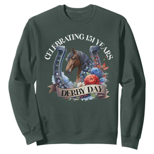 Celebrating 151 Years Derby Day Sweatshirt Horse Racing Horseshoe Flowers TS11 Dark Forest Green Print Your Wear