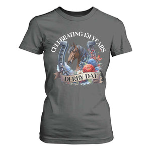 Celebrating 151 Years Derby Day T Shirt For Women Horse Racing Horseshoe Flowers TS11 Dark Heather Print Your Wear