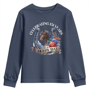 Celebrating 151 Years Derby Day Youth Sweatshirt Horse Racing Horseshoe Flowers TS11 Navy Print Your Wear