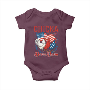 Chicka Boom Boom Patriotic Chicken Baby Onesie Funny Patriotic 4th of July Red White and Blue Farm TS02 Maroon Print Your Wear