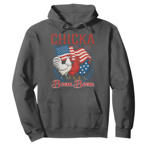 Chicka Boom Boom Patriotic Chicken Hoodie Funny Patriotic 4th of July Red White and Blue Farm TS02 Dark Heather Print Your Wear