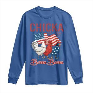 Chicka Boom Boom Patriotic Chicken Long Sleeve Shirt Funny Patriotic 4th of July Red White and Blue Farm TS02 Royal Blue Print Your Wear