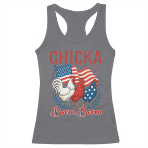 Chicka Boom Boom Patriotic Chicken Racerback Tank Top Funny Patriotic 4th of July Red White and Blue Farm TS02 Charcoal Print Your Wear