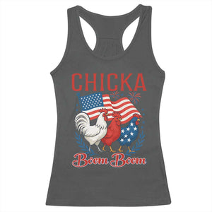 Chicka Boom Boom Patriotic Chicken Racerback Tank Top Funny Patriotic 4th of July Red White and Blue Farm TS02 Dark Heather Print Your Wear