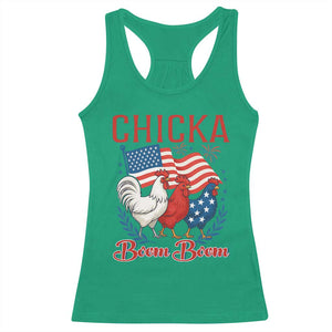 Chicka Boom Boom Patriotic Chicken Racerback Tank Top Funny Patriotic 4th of July Red White and Blue Farm TS02 Irish Green Print Your Wear