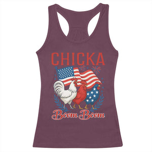 Chicka Boom Boom Patriotic Chicken Racerback Tank Top Funny Patriotic 4th of July Red White and Blue Farm TS02 Maroon Print Your Wear