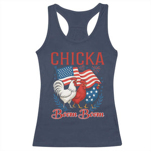 Chicka Boom Boom Patriotic Chicken Racerback Tank Top Funny Patriotic 4th of July Red White and Blue Farm TS02 Navy Print Your Wear