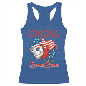 Chicka Boom Boom Patriotic Chicken Racerback Tank Top Funny Patriotic 4th of July Red White and Blue Farm TS02 Royal Blue Print Your Wear