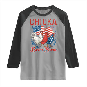 Chicka Boom Boom Patriotic Chicken Raglan Shirt Funny Patriotic 4th of July Red White and Blue Farm TS02 Sport Gray Black Print Your Wear