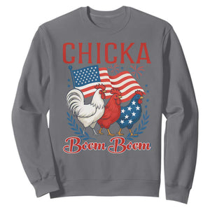 Chicka Boom Boom Patriotic Chicken Sweatshirt Funny Patriotic 4th of July Red White and Blue Farm TS02 Charcoal Print Your Wear