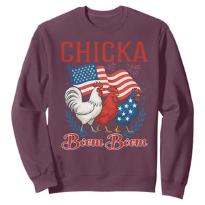 Chicka Boom Boom Patriotic Chicken Sweatshirt Funny Patriotic 4th of July Red White and Blue Farm TS02 Maroon Print Your Wear