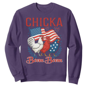 Chicka Boom Boom Patriotic Chicken Sweatshirt Funny Patriotic 4th of July Red White and Blue Farm TS02 Purple Print Your Wear