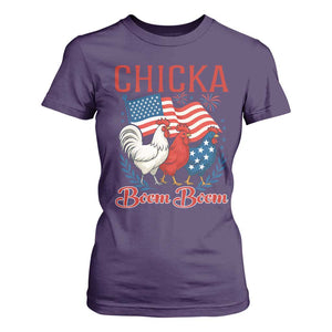 Chicka Boom Boom Patriotic Chicken T Shirt For Women Funny Patriotic 4th of July Red White and Blue Farm TS02 Purple Print Your Wear