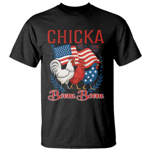 Chicka Boom Boom Patriotic Chicken T Shirt Funny Patriotic 4th of July Red White and Blue Farm TS02 Black Print Your Wear