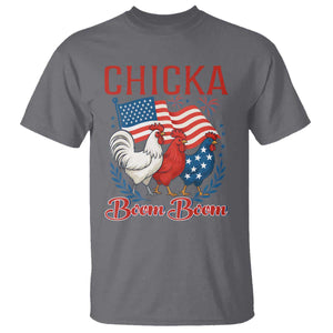 Chicka Boom Boom Patriotic Chicken T Shirt Funny Patriotic 4th of July Red White and Blue Farm TS02 Charcoal Print Your Wear