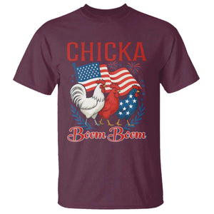 Chicka Boom Boom Patriotic Chicken T Shirt Funny Patriotic 4th of July Red White and Blue Farm TS02 Maroon Print Your Wear