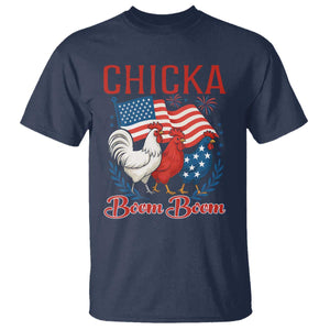Chicka Boom Boom Patriotic Chicken T Shirt Funny Patriotic 4th of July Red White and Blue Farm TS02 Navy Print Your Wear