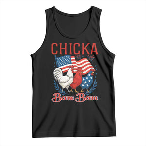 Chicka Boom Boom Patriotic Chicken Tank Top Funny Patriotic 4th of July Red White and Blue Farm TS02 Black Print Your Wear