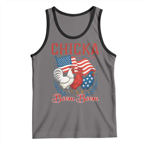 Chicka Boom Boom Patriotic Chicken Tank Top Funny Patriotic 4th of July Red White and Blue Farm TS02 Deep Heather Black Print Your Wear