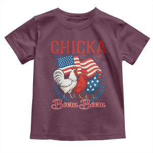 Chicka Boom Boom Patriotic Chicken Toddler T Shirt Funny Patriotic 4th of July Red White and Blue Farm TS02 Maroon Print Your Wear