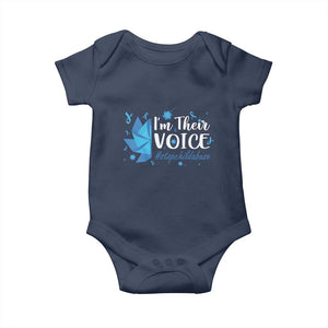 Child Abuse Prevention Awareness I'm Their Voice Baby Onesie Blue Pinwheels TS11 Navy Print Your Wear