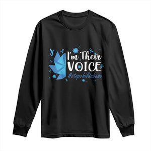Child Abuse Prevention Awareness I'm Their Voice Long Sleeve Shirt Blue Pinwheels TS11 Black Print Your Wear