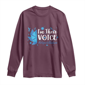 Child Abuse Prevention Awareness I'm Their Voice Long Sleeve Shirt Blue Pinwheels TS11 Maroon Print Your Wear