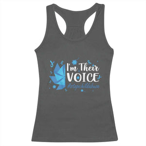 Child Abuse Prevention Awareness I'm Their Voice Racerback Tank Top Blue Pinwheels TS11 Dark Heather Print Your Wear