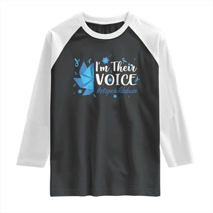 Child Abuse Prevention Awareness I'm Their Voice Raglan Shirt Blue Pinwheels TS11 Black White Print Your Wear