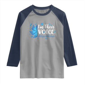 Child Abuse Prevention Awareness I'm Their Voice Raglan Shirt Blue Pinwheels TS11 Sport Gray Navy Print Your Wear