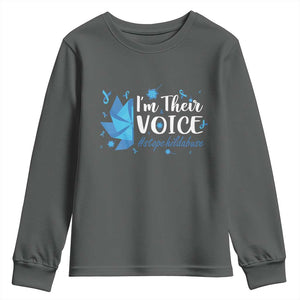 Child Abuse Prevention Awareness I'm Their Voice Youth Sweatshirt Blue Pinwheels TS11 Dark Heather Print Your Wear