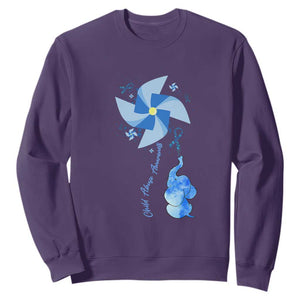 Child Abuse Prevention Awareness Sweatshirt Pinwheel Elephant TS11 Purple Print Your Wear