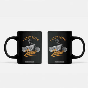 Christian Biker Coffee Mug I Ride With Jesus Faith Motorcycle TS02 Black Print Your Wear