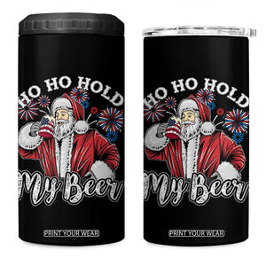 Christmas In July 4 in 1 Can Cooler Tumbler Ho Ho Hold My Beer Summer Santa USA Flag 4th Of July TS11 One Size: 16 oz Black Print Your Wear